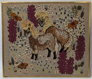 Vente aux enchères : broderie Compagnons de la Marjolaine